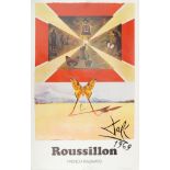 Vintage French Railways Roussillon travel poster designed by Salvador Dali printed in France, for