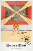 Vintage French Railways Roussillon travel poster designed by Salvador Dali printed in France, for