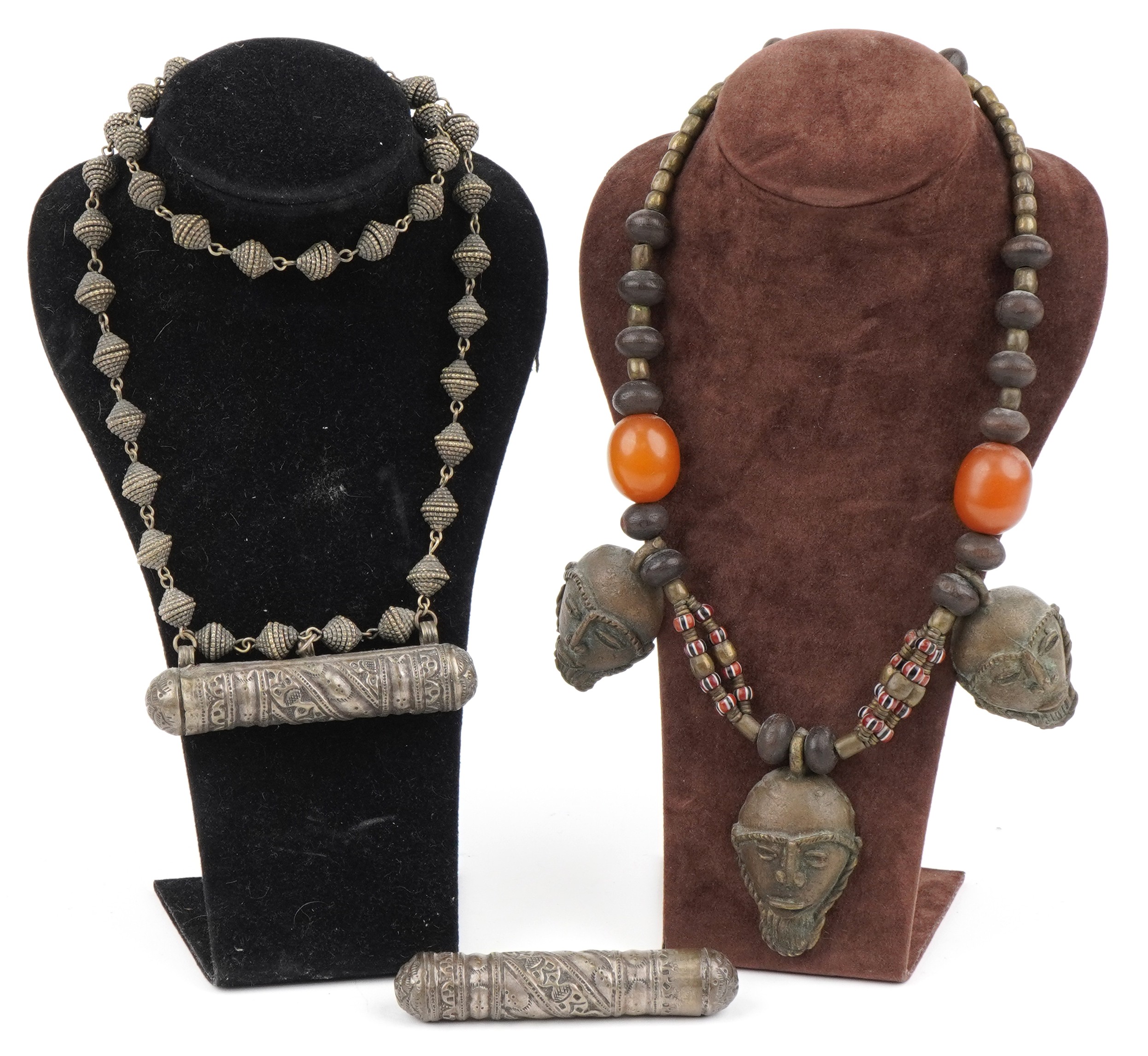 Tribal interest Yemeni Bedoun prayer box necklace with additional prayer box and a hardwood and