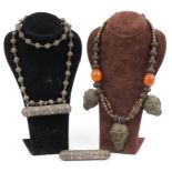 Tribal interest Yemeni Bedoun prayer box necklace with additional prayer box and a hardwood and