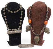 Tribal interest Yemeni Bedoun prayer box necklace with additional prayer box and a hardwood and