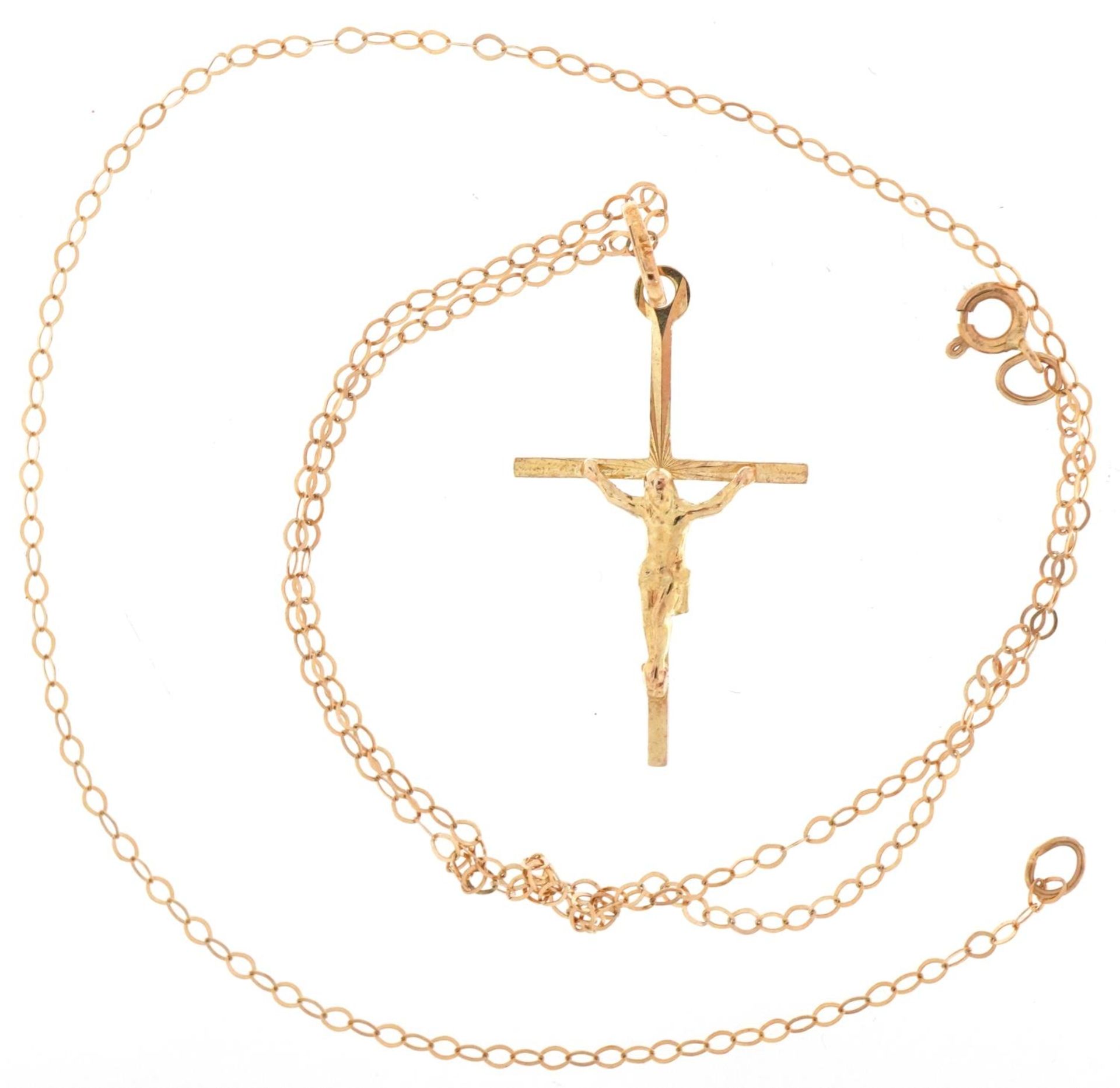 9ct gold crucifix pendant on a 9ct gold necklace, 3cm high and 40cm in length, total 1.0g - Bild 2 aus 5