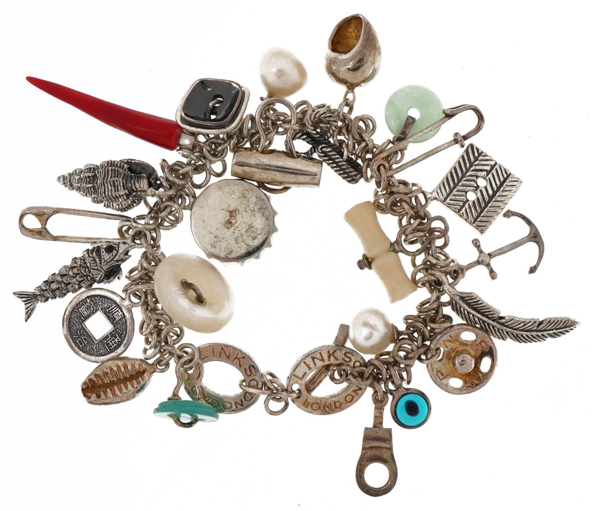Lot withdrawn: Links of London, silver charm bracelet with a collection of charms including