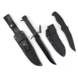 Two military interest knives with sheaths comprising a survival example with concealed compass,