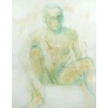 Portrait of a seated nude male, mixed media on card, bearing a monogram MS, framed and glazed, 124cm
