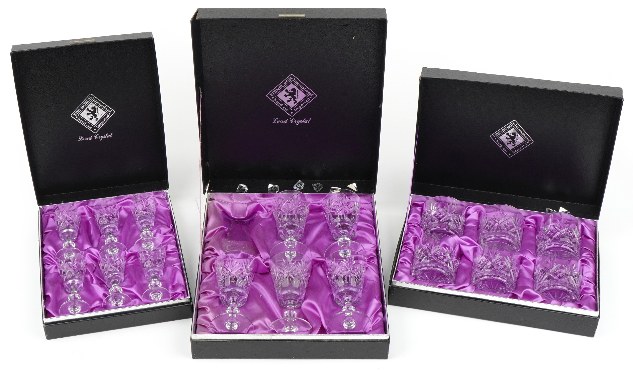 Edinburgh Crystal glassware boxed sets including set of six tumblers and set of six sherry glasses