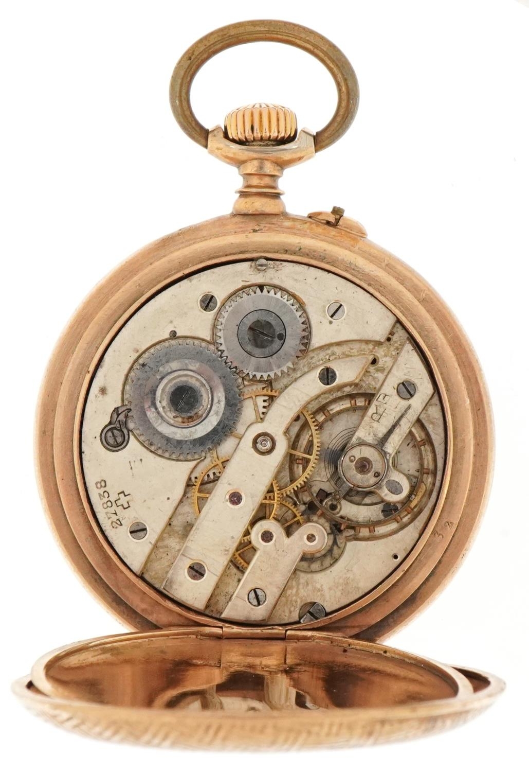 Art Deco style gentlemen's gold plated open face keyless pocket watch having silvered and subsidiary - Image 3 of 4