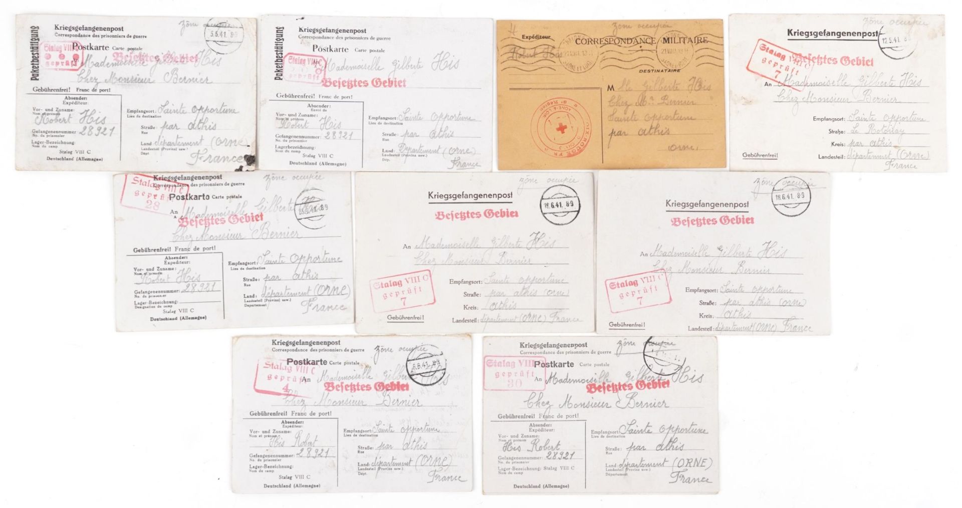 Military interest hand written French prisoner of war letters from the German Stalag VII C camp