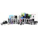 Vintage and later mobile phones, some with boxes including Sony, LG, Samsung and HTC