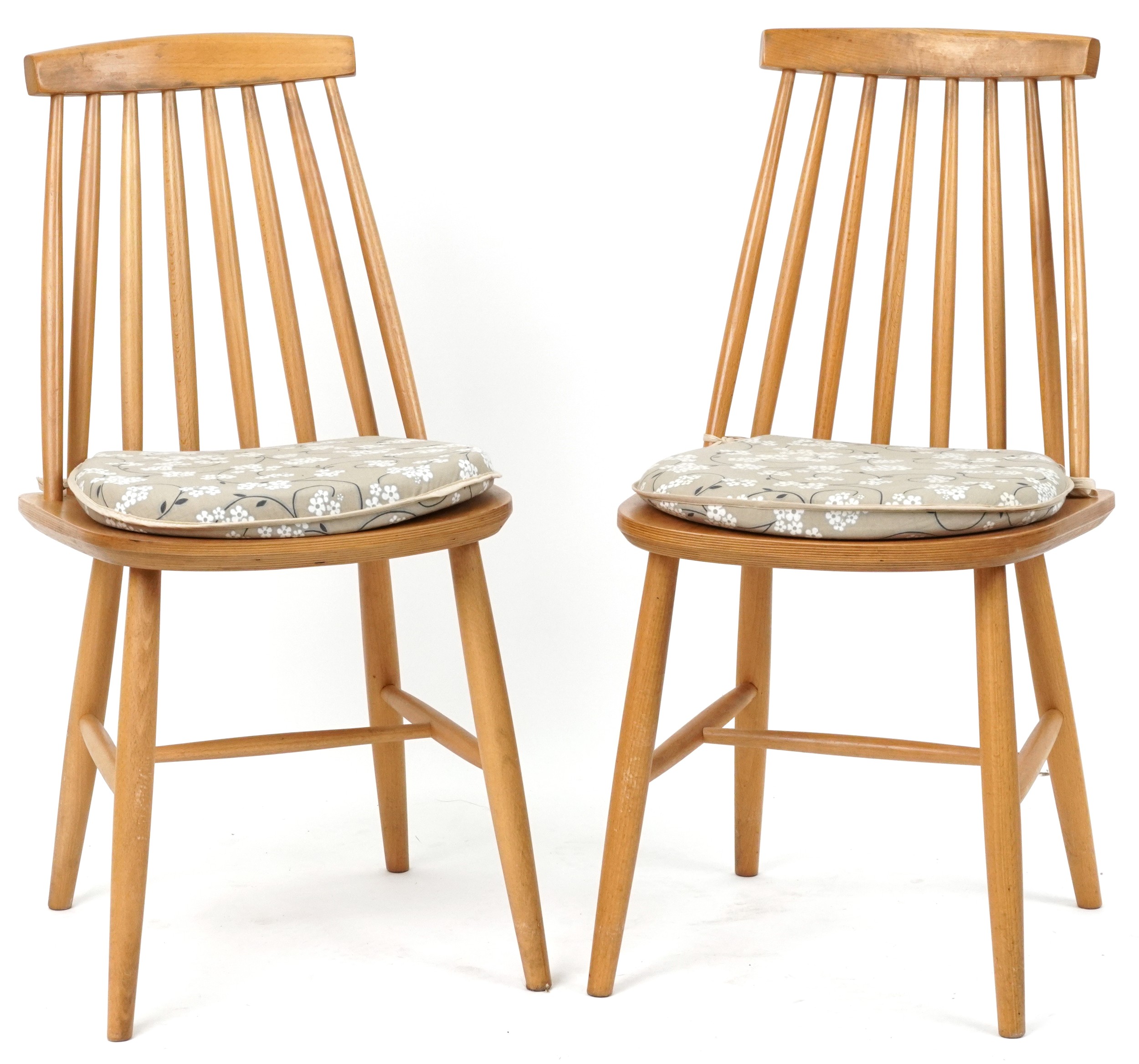 Ercol style lightwood drop end dining table with two stick back chairs, the table 74cm H x 55cm W - Image 6 of 9