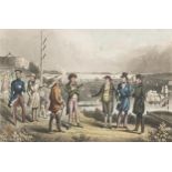 Robert Cruikshank - Scene on Battery Point New York, print in colour published by Hugh Cunningham,