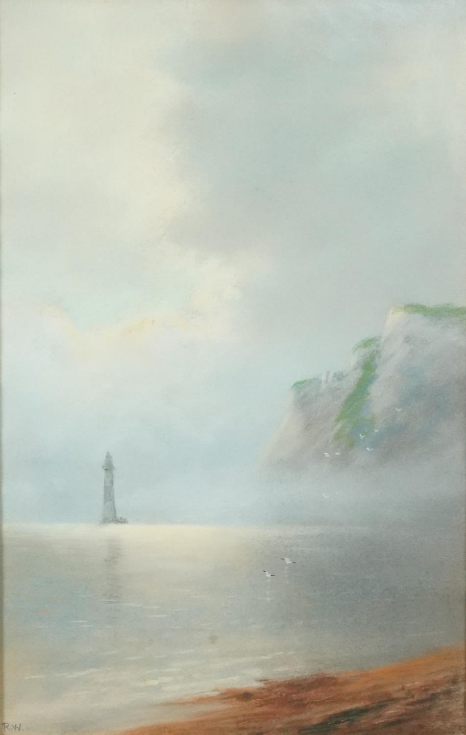 Beachy Head Lighthouse, local interest early 20th century pastel bearing monogram RW, mounted,