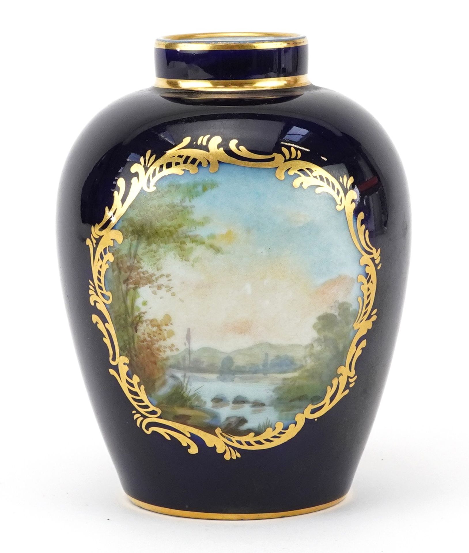 Sevres, 19th century French cobalt blue ground vase hand painted with a panel young musician - Bild 3 aus 6