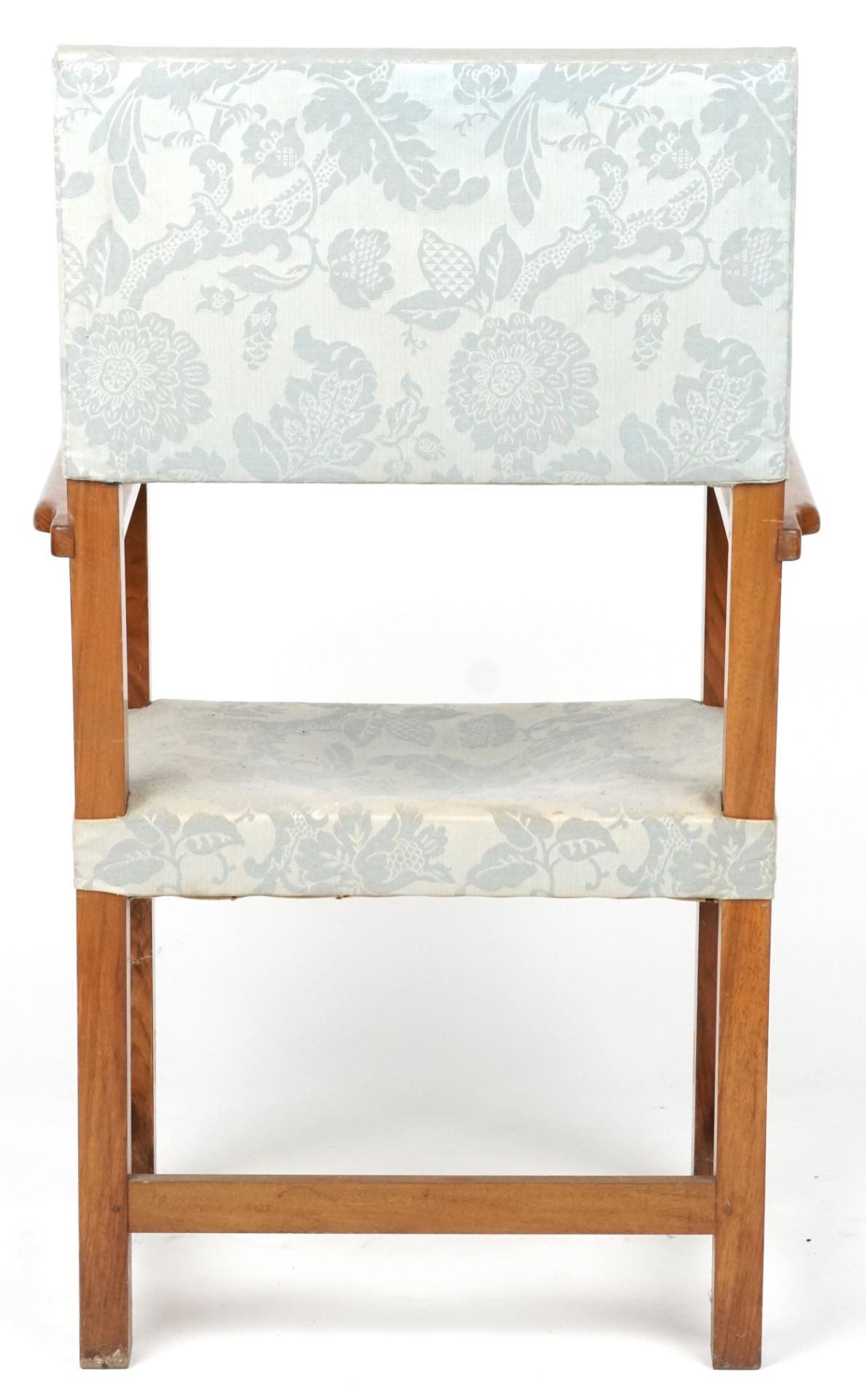 Arts & Crafts lightwood framed open armchair with bird of paradise upholstery, 118cm high - Image 4 of 4