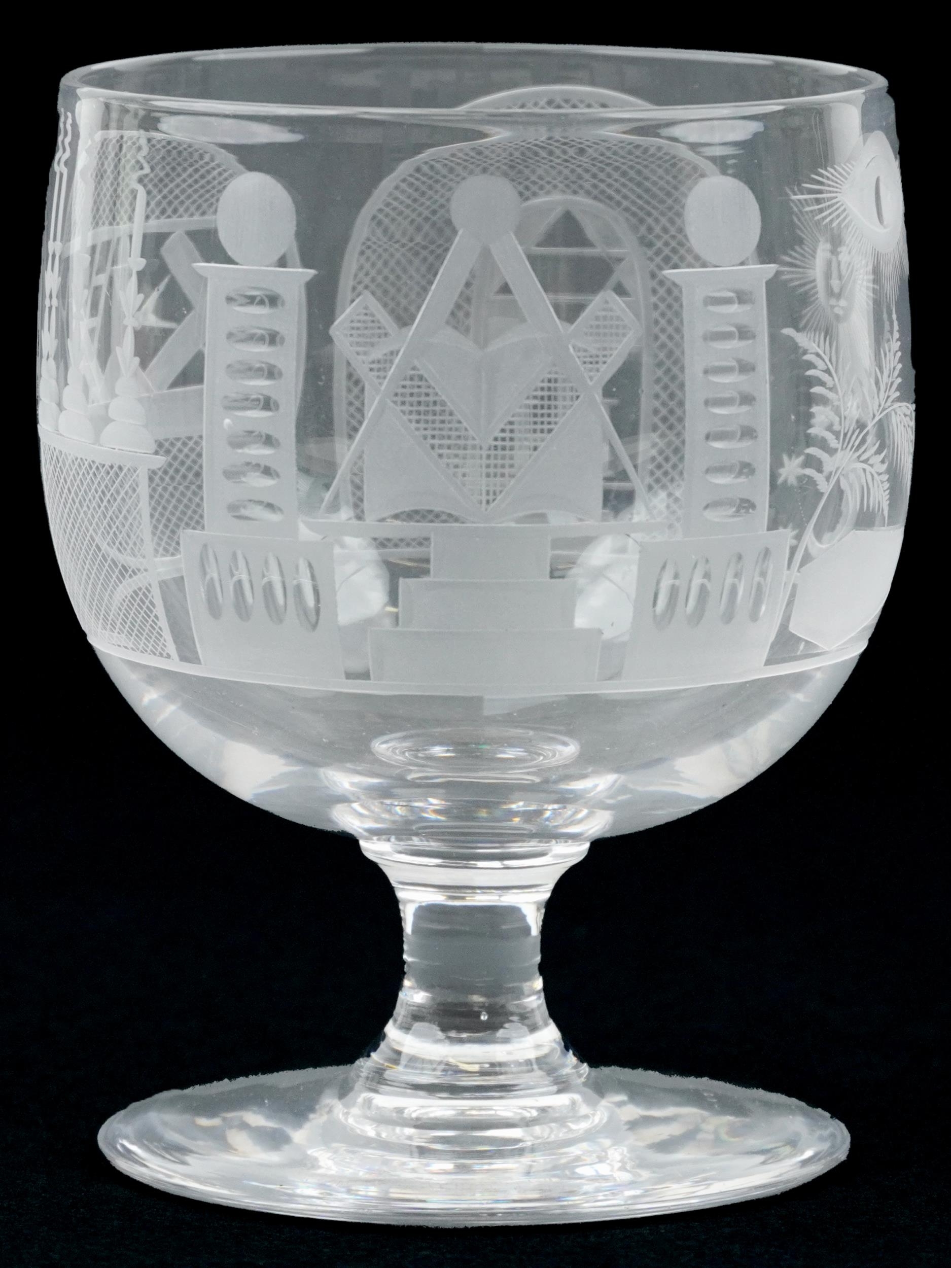 Victorian Masonic glass goblet, 11.5cm high - Image 2 of 3