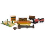 Hornby O gauge tinplate model railway including 3435 locomotive with tender and Pullman carriage