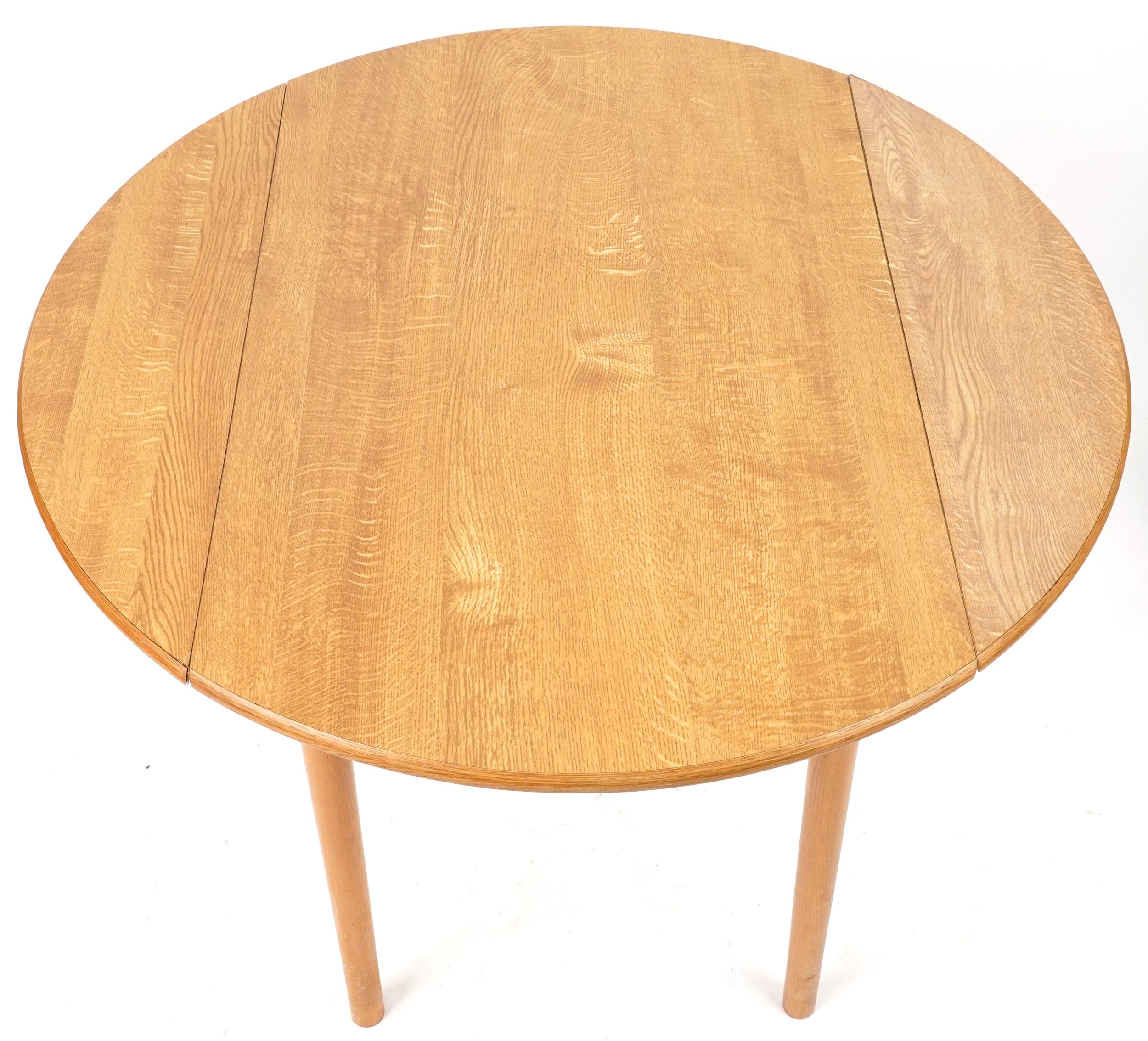 Ercol style lightwood drop end dining table with two stick back chairs, the table 74cm H x 55cm W - Image 3 of 9