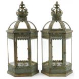Pair of partially gilt bronzed hanging lanterns, each 62cm high