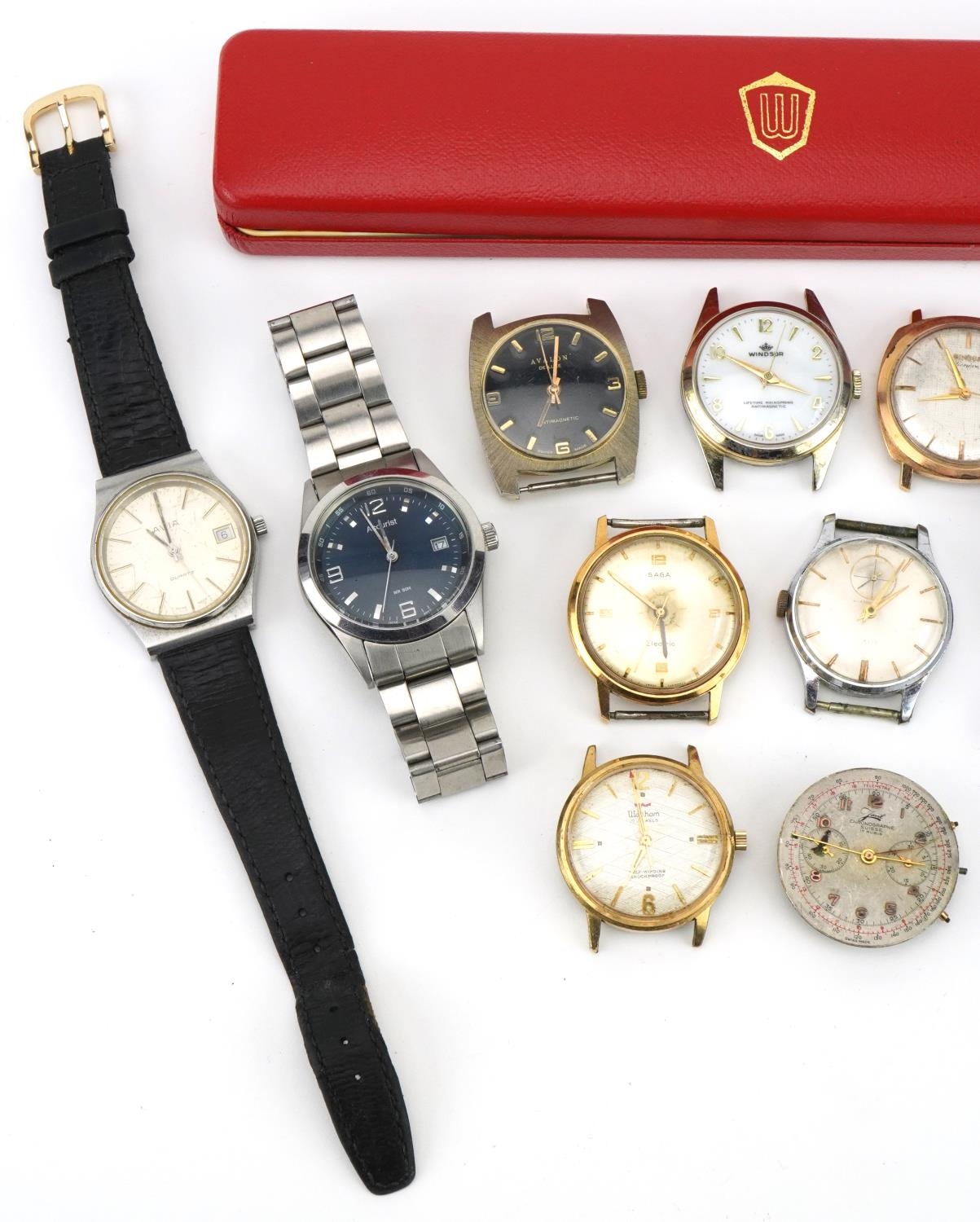 Eleven vintage gentlemen's wristwatches including Waltham, Singer, Avia, Accurist and Saga Electric, - Image 2 of 3