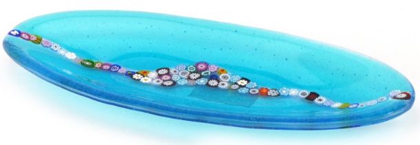 Murano Venetian millefiori glass dish, Zago paper label to the base, 22cm wide