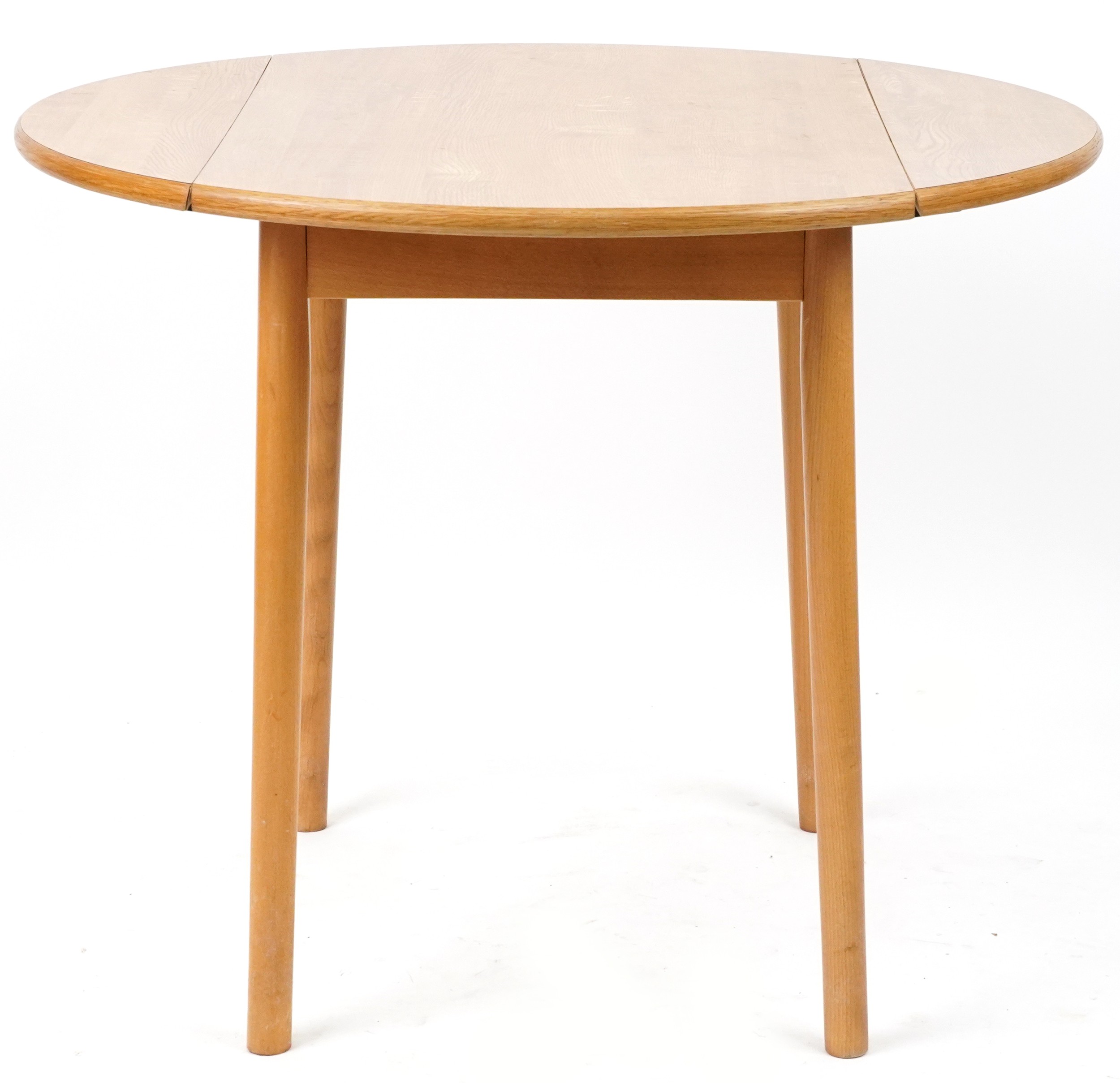 Ercol style lightwood drop end dining table with two stick back chairs, the table 74cm H x 55cm W - Image 2 of 9