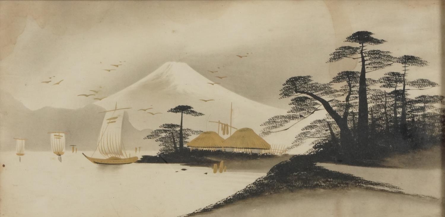 Mount Fujiyama six Japanese watercolours heightened in gilt, each framed and glazed, the largest - Bild 8 aus 19