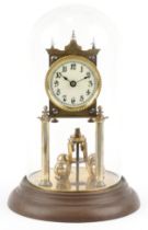 Early 20th century brass anniversary clock under a glass dome numbered 78150 to the back plate, 30cm