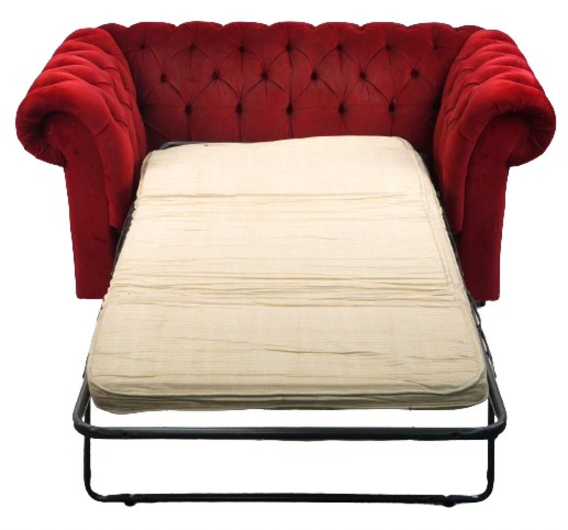 Chesterfield two seater settee/sofa bed with red button back upholstery, 73cm H x 152cm W x 88cm D - Bild 2 aus 4