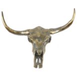 Large bronzed wall mounted sculpture of an ox head, 70cm wide