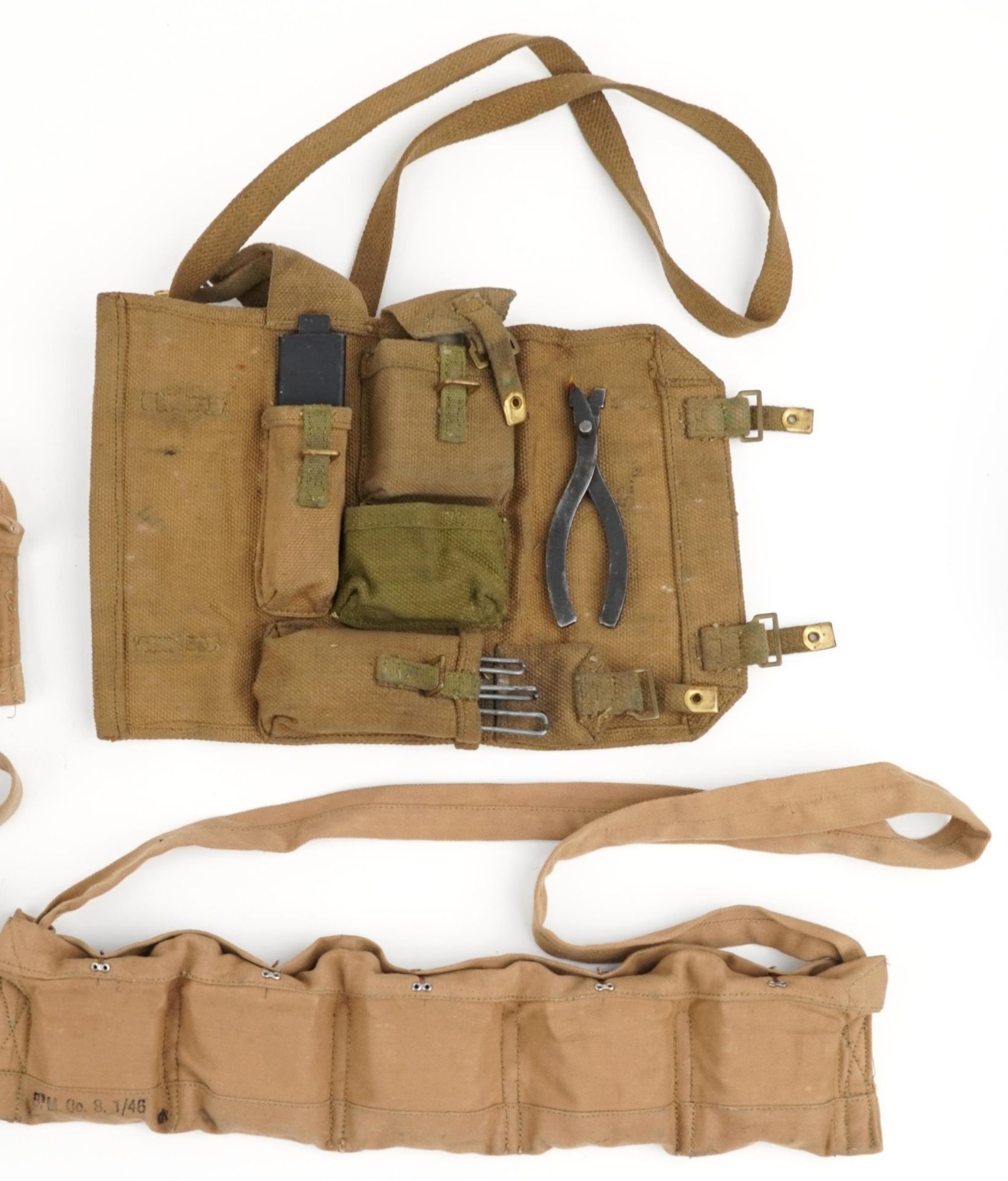 Military interest World War II leather and canvas bullet belts together with a canvas tool kit - Image 3 of 4