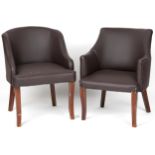 Pair of contemporary brown faux leather tub chairs, each 76cm high