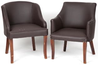 Pair of contemporary brown faux leather tub chairs, each 76cm high