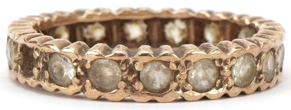 Unmarked gold clear stone eternity ring, size L, 2.5g