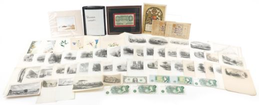 Banknotes including framed Bank of England one pound note, Chief Cashier P S Beale, souvenir