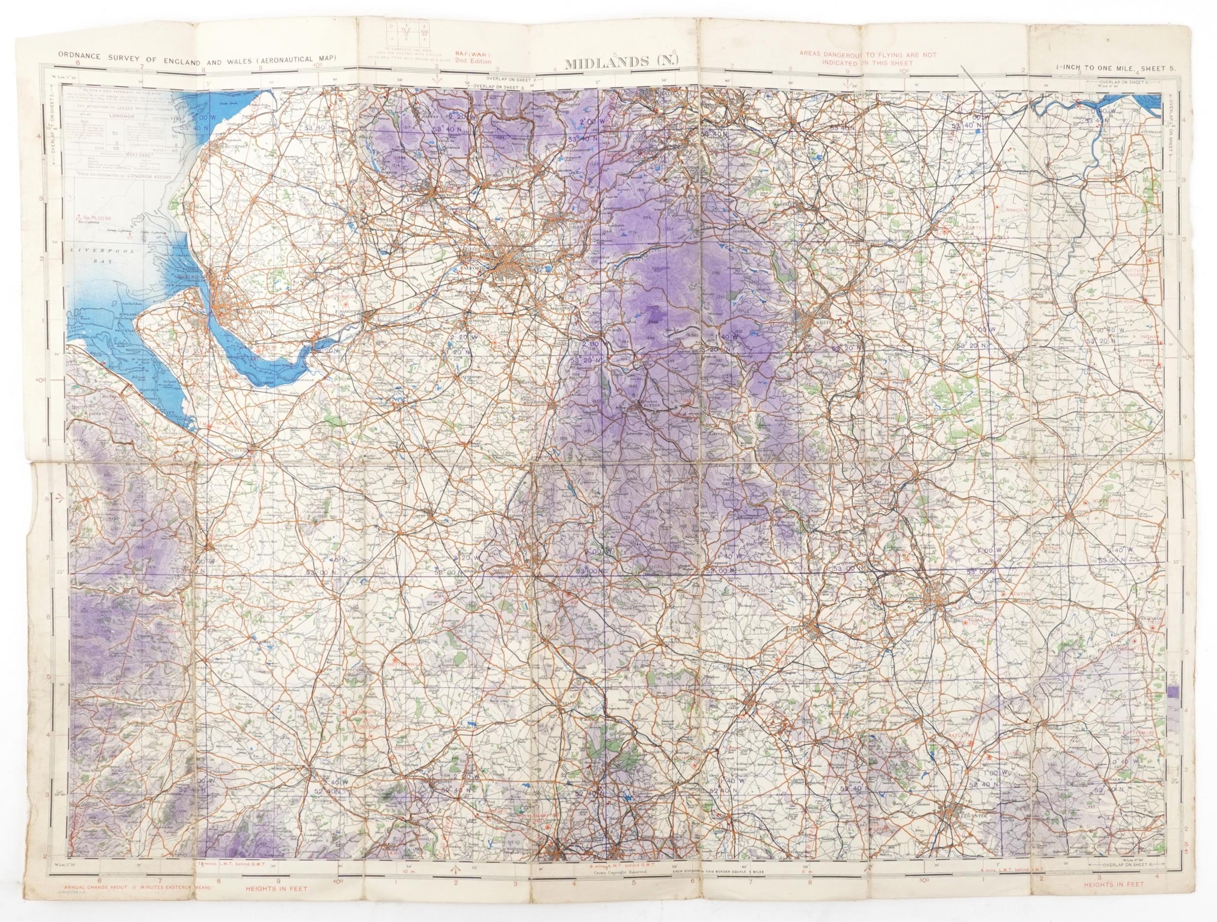 Five military interest RAF aeronautical canvas backed folding maps including England South West - Image 10 of 11