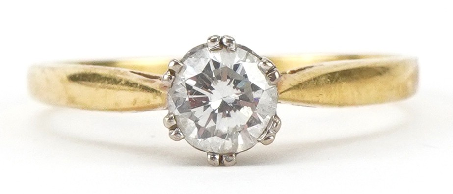 18ct gold diamond solitaire ring, the diamond approximately 0.50 carat, size P/Q, 2.5g