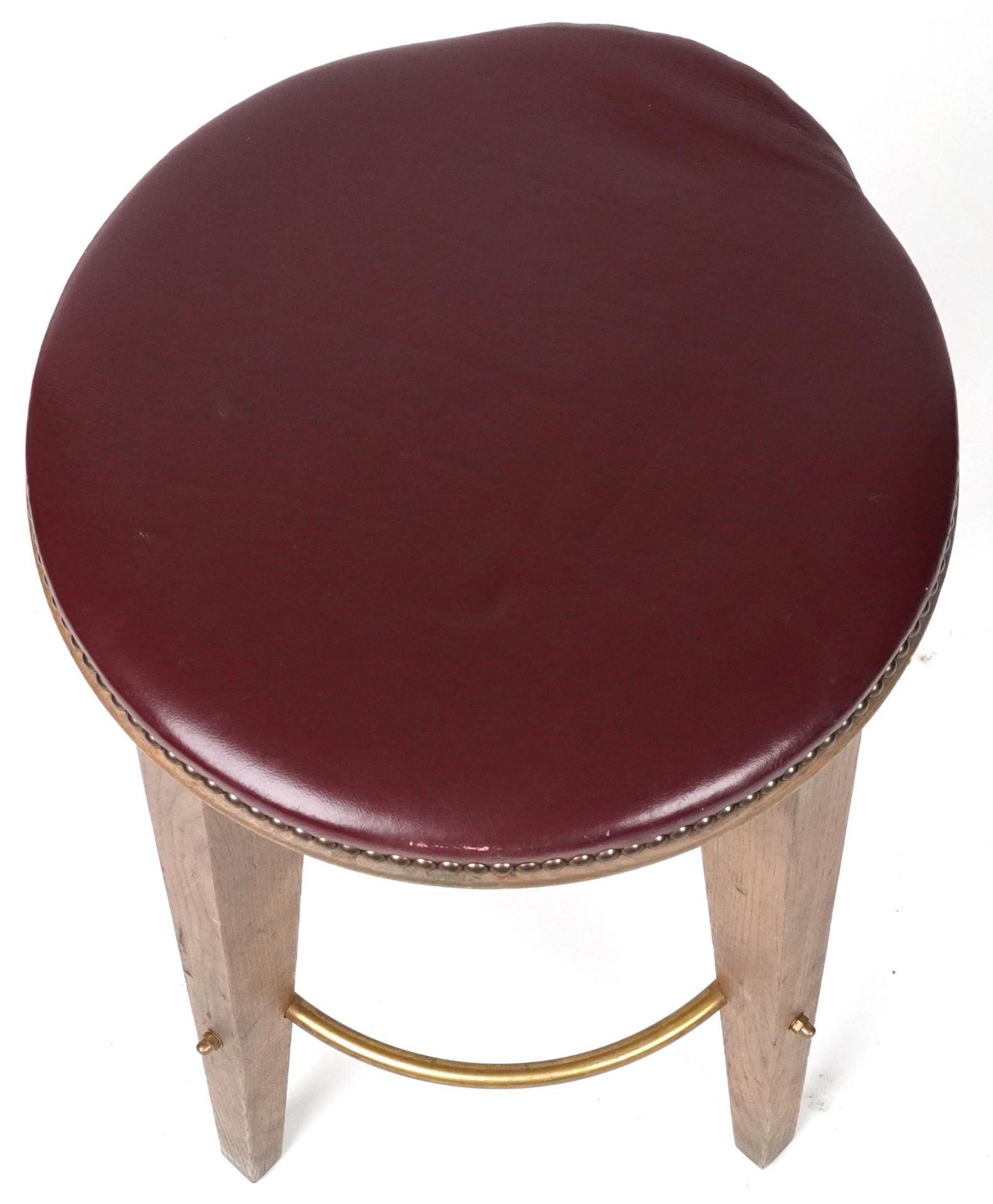 Contemporary breakfast bar stool with burgundy leather upholstered padded seat, 64cm high - Image 2 of 3