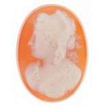 Antique cameo hardstone panel carved with a maiden head, 3cm high, 7.8g