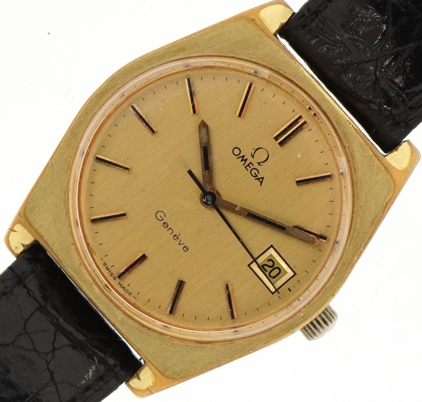 Omega, gentlemen's Omega manual wind wristwatch having gilt dial with date aperture, the movement