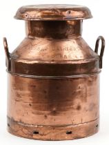 Agricultural interest large copper Creameries Ltd churn impressed Chesham Dairies Chesham, 46cm high