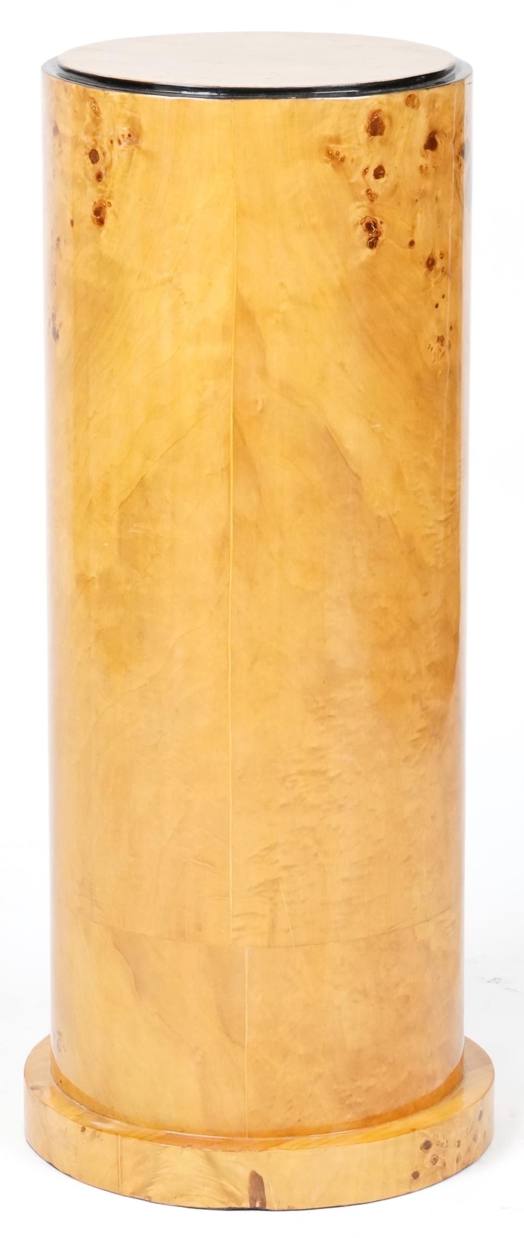 Art Deco style bird's eye maple effect cylindrical column, 80cm high x 30cm in diameter