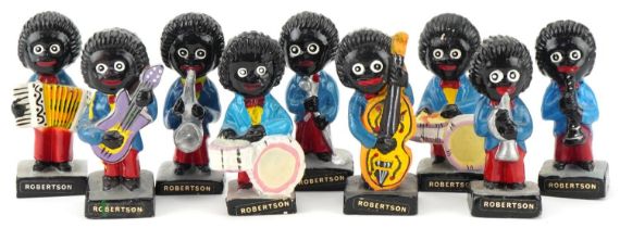 Nine vintage Robertson's advertising hand painted band figures, each 7cm high