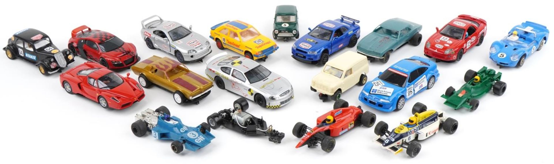 Collection of vintage and later slot cars including Scalextric, Hornby and Carrera Evolution