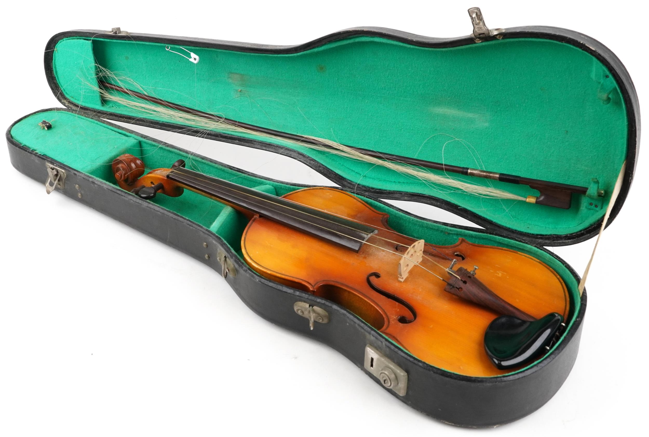 Blessing wooden violin with one piece back and rosewood bow housed in a protective case, the - Image 5 of 5