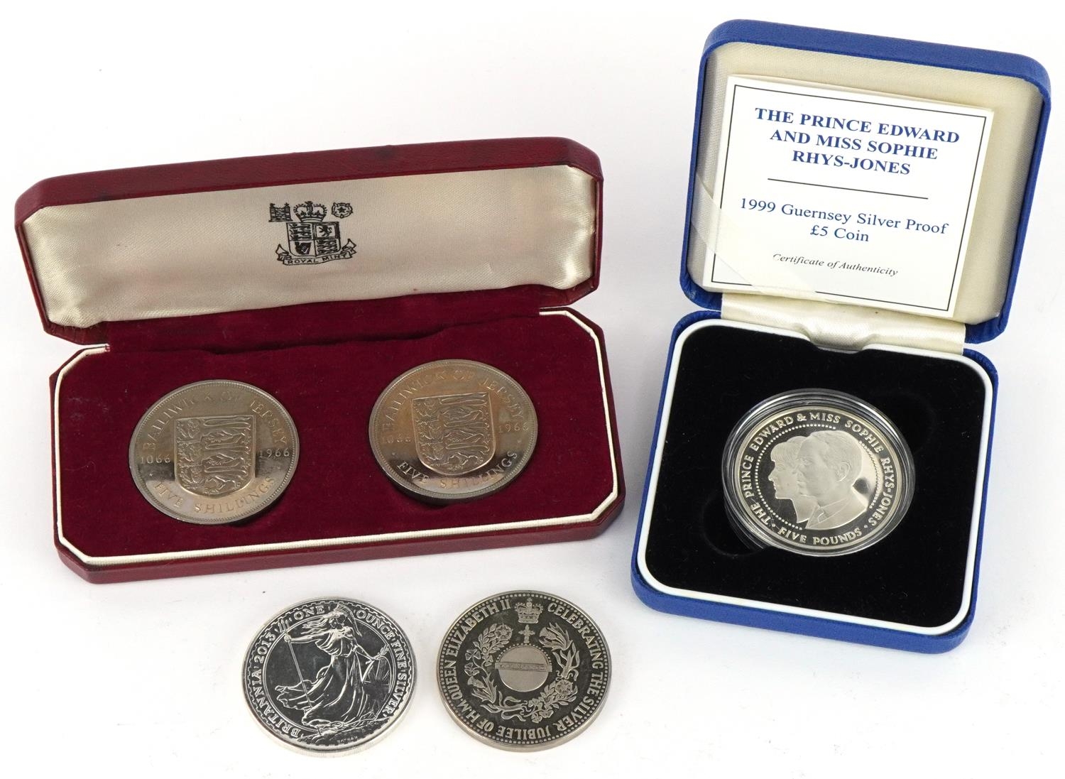 British Channel Islands coinage including 2013 one ounce Britannia two pounds, two Bailiwick of