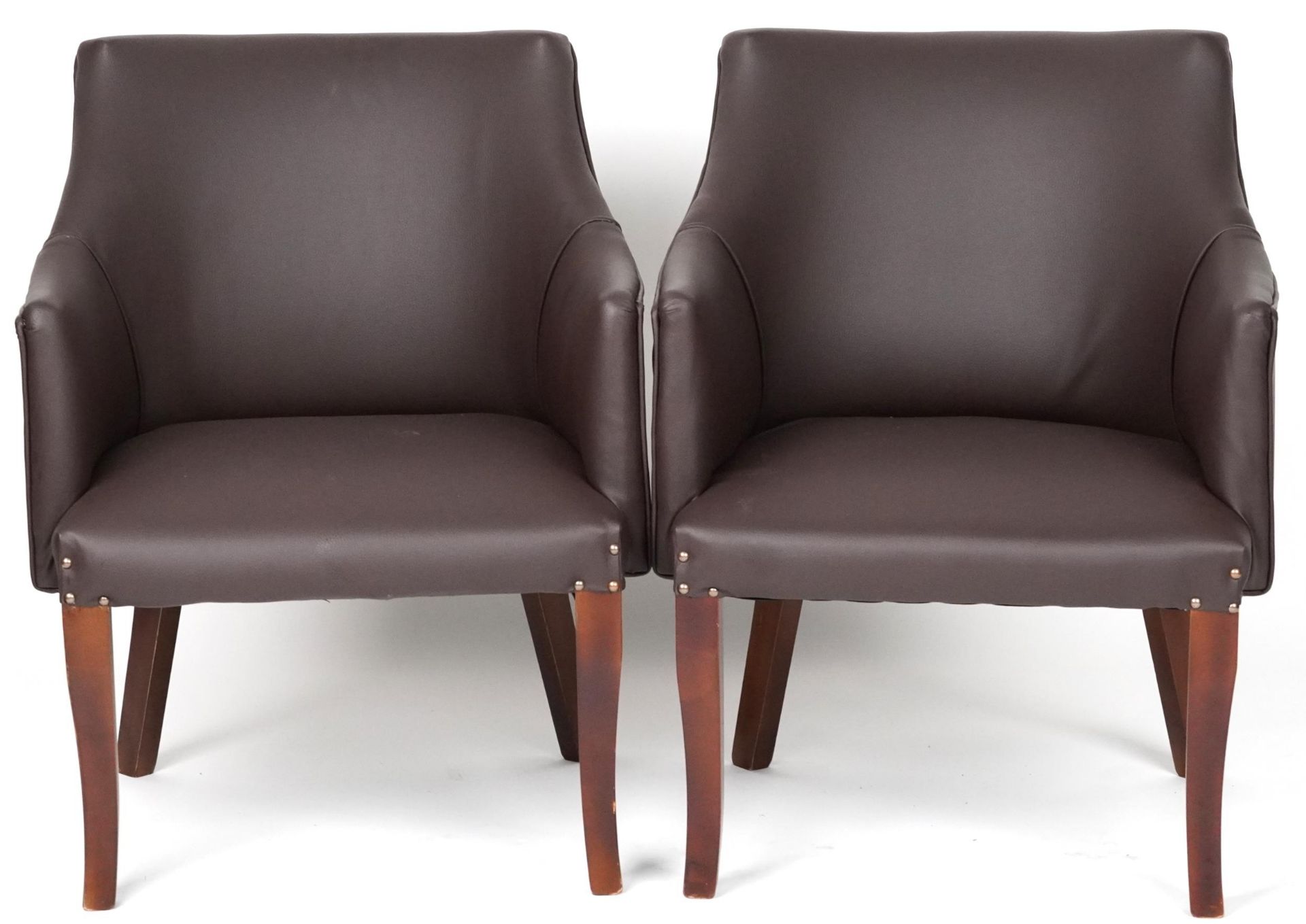 Pair of contemporary brown faux leather tub chairs, each 76cm high - Image 2 of 4