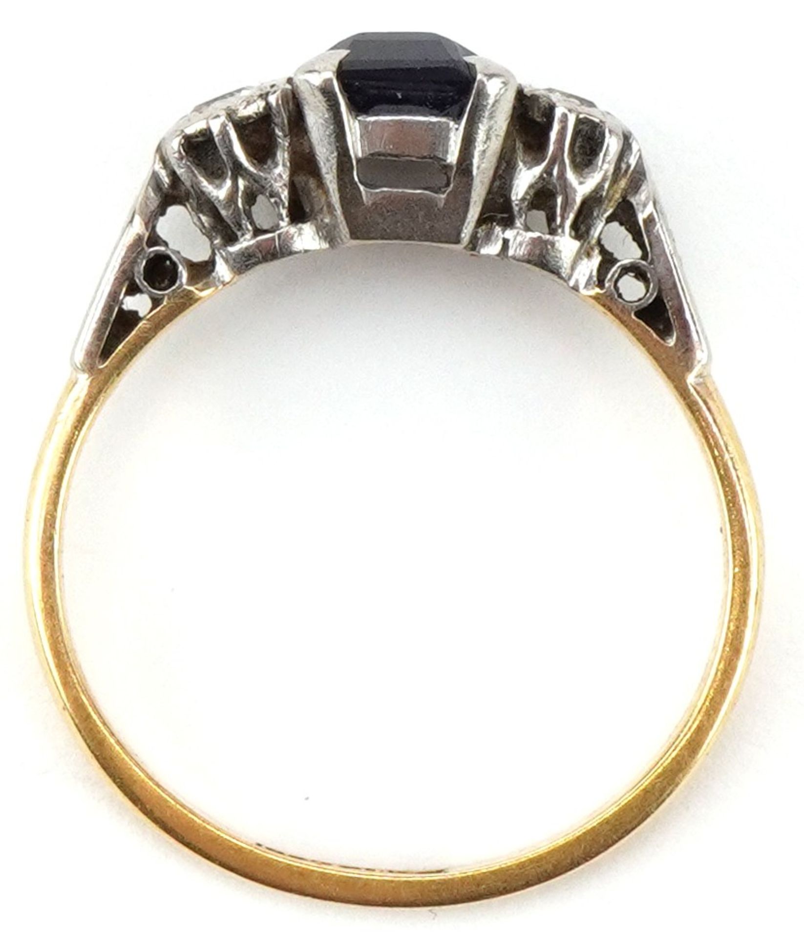 Art Deco 18ct gold and platinum sapphire and diamond ring, the sapphire approximately 7.10mm x 5.0mm - Image 3 of 4