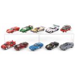 Ten vintage and later slot cars including Scalextric, Hornby and Carrera Evolution