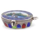 Egyptian Revival silver and enamel pendant in the form of a sarcophagus, 2.1cm in length, 3.3g