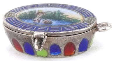 Egyptian Revival silver and enamel pendant in the form of a sarcophagus, 2.1cm in length, 3.3g